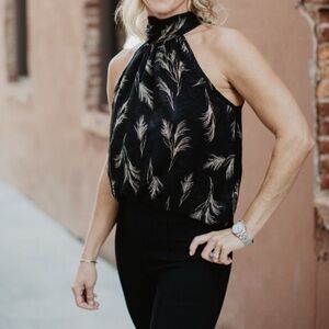 Bishop + Young Esmeralda Tie Neck Top Wisteria Size Medium